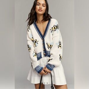MAEVE ICON White Bee-Print V-Neck Cardigan Sweater from Anthropologie